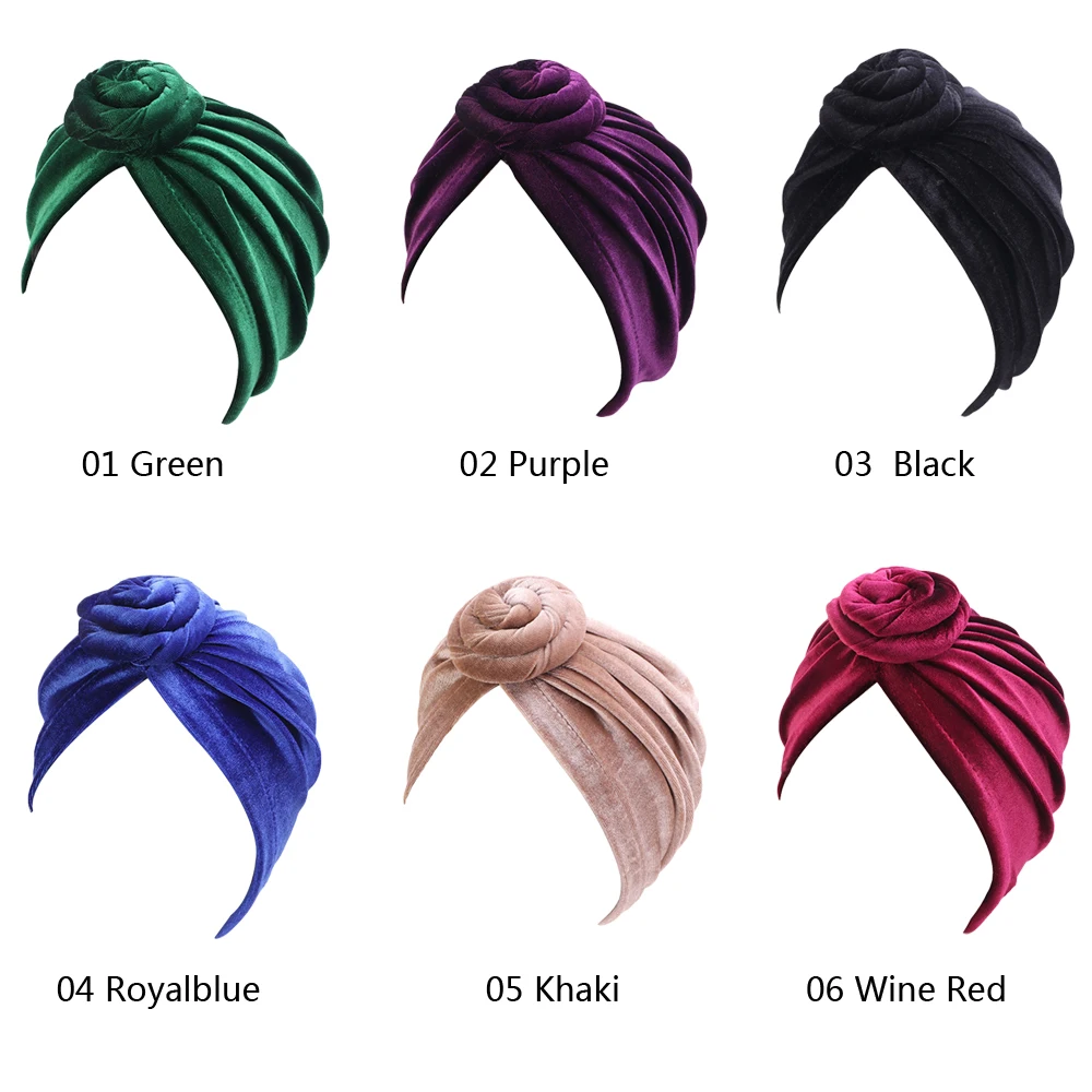 Индийская Женская бархатная тюрбан шляпа хиджаб твист узел Кепка chemo стрейч Beanie головной убор выпадение волос головные уборы покрытие для мусульман капот