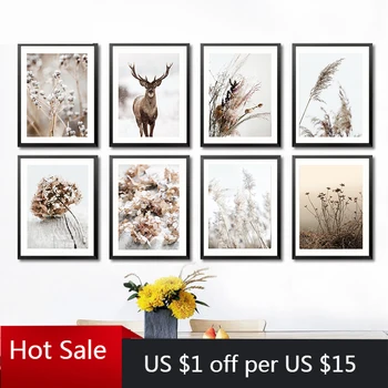 

Bouquet Wall Art Animal Canvas Painting Hydrangea Twig Nordic Prints Deer Landscape For Posters Aesthetic Room Decor Pictures
