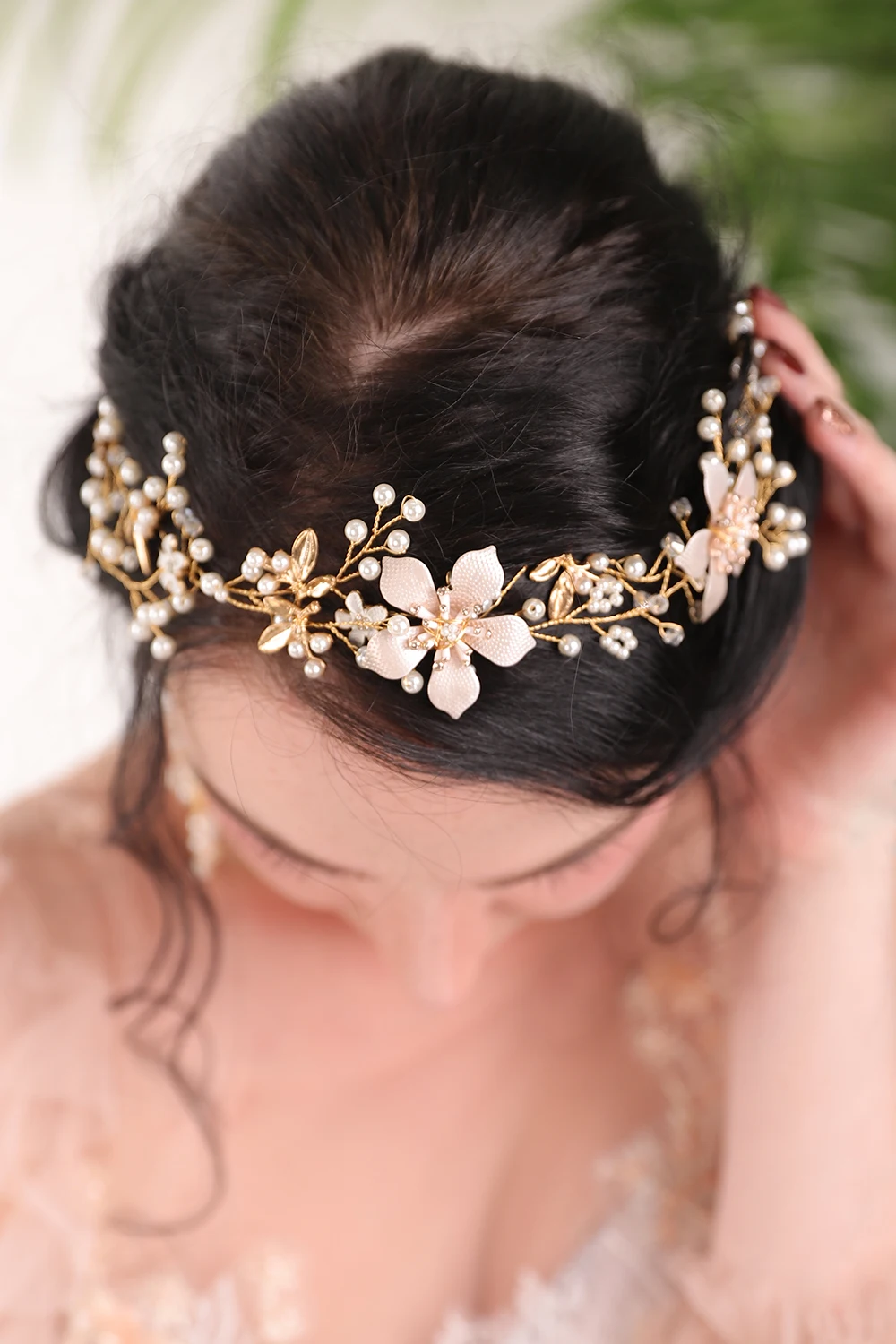 Gold Flower Crown and earrings Shiny Rhinestones Crystal Pearl women Hair Accessories Headwear Bridal Jewelry Sets