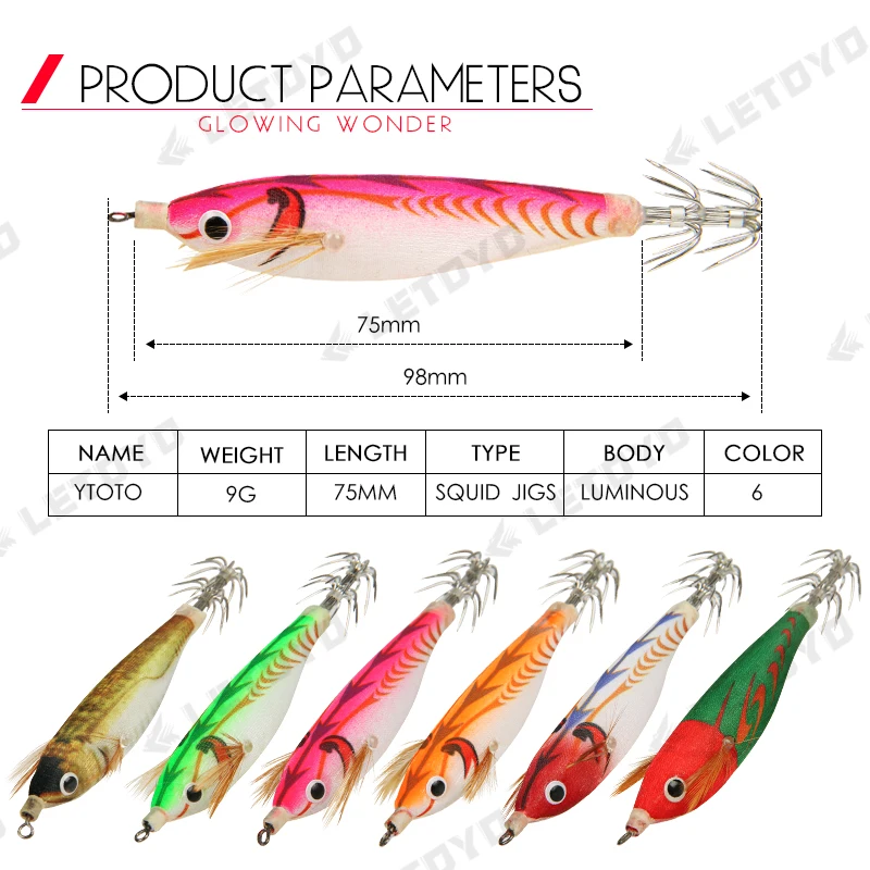 LETOYO 70mm 10g Floating Squid Jigs Fishing Lure Artificial Shrimps Squid Hook For Sea Fishing Cuttlefish Octopus Calamari Baits