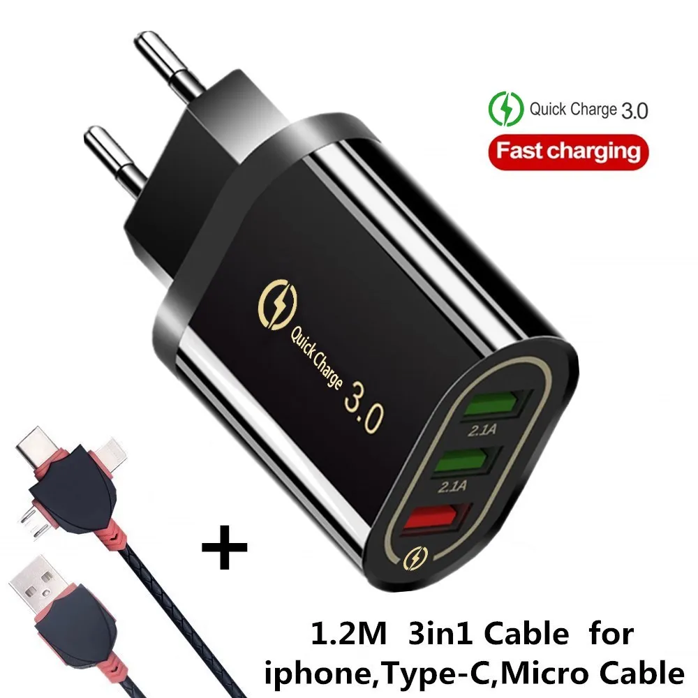 EU/US 5V/3A Phone Charger Fast Charger Quick Charge QC 3.0 Charger USB Charger for iPhone X 7 8 11 Samsung Huawei Xiaomi Charger