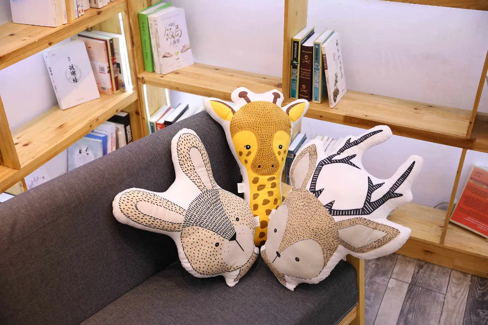 Ins/Лидер продаж, мягкая подушка в скандинавском стиле с изображением слона, лисы, лося, медведя, жирафа, кролика, детская подушка для спокойного сна, украшение комнаты, игрушка, подарок на праздник
