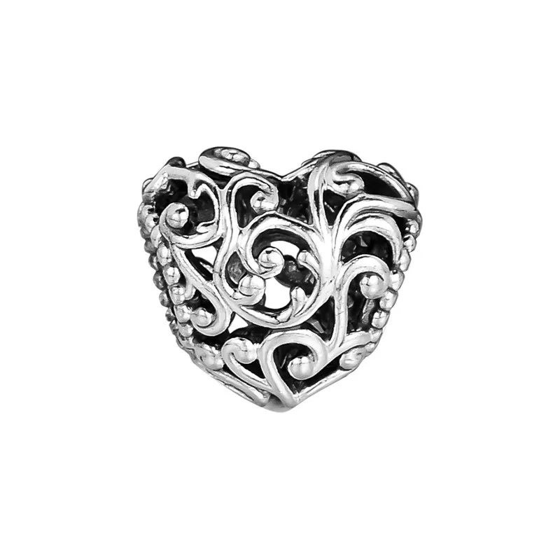 Regal Pattern Heart Beads for Charms Bracelets Women Sterling Silver 925 Jewelry Fashion Openwork Charm Making | Украшения и