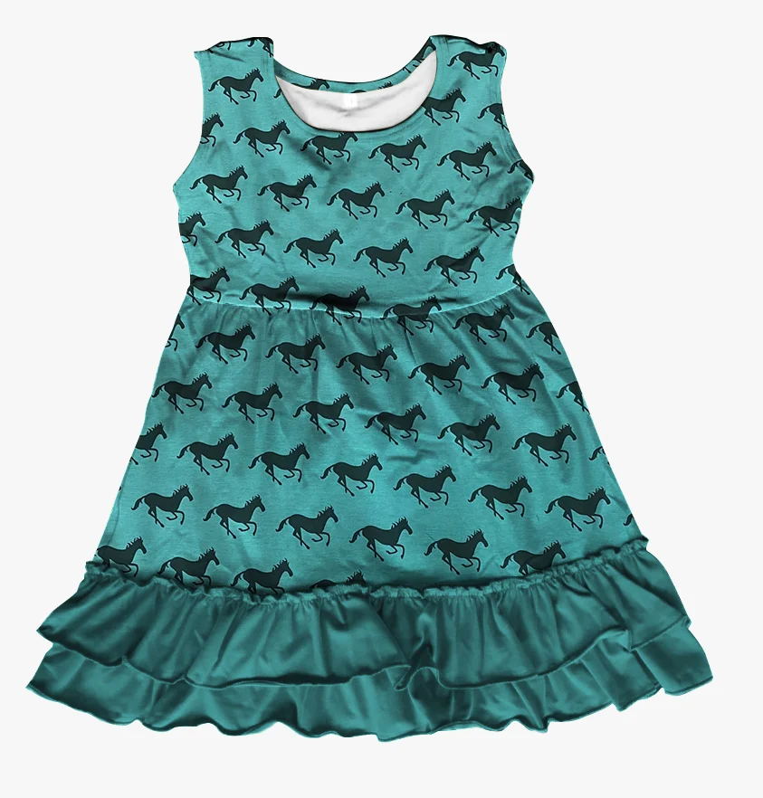 Новое летнее платье для маленьких девочек хлопковый костюм для детей до колена платье 100 хлопок Чирок вороной конь с рюшами без рукавов детская одежда длиной до колен