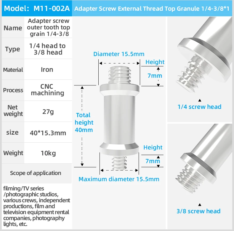1/4 3/8 Threaded Screw Spigot Stud Male Adapter Metal Hand Tool for Camera Trip