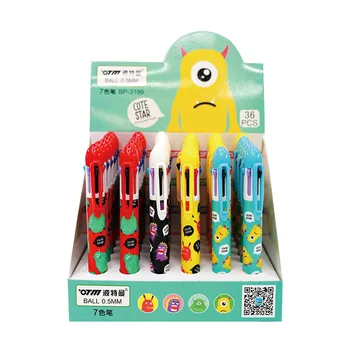 

36 pcs/lot Creative Monster 7 Colors Ballpoint Pen Cute Press ball pens School Office writing Supplies Stationery Gift