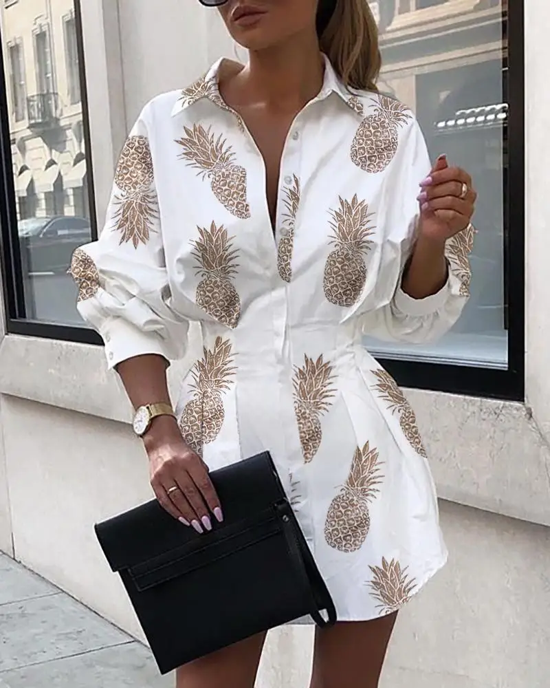 deat 2020 new summer clothes turn-down collar slim high waist printed letters mini length shirt dress WL80901XL