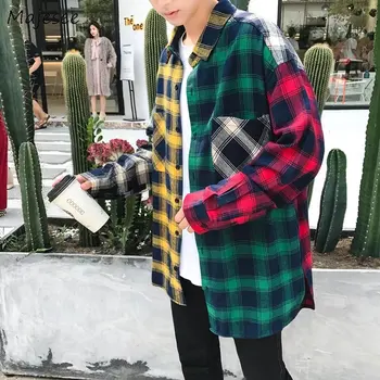 

Shirts Men Patchwork Leisure Pockets Loose All-match Korean Style Shirt Mens Single Breasted Hip Hop Ulzzang Students Clothing