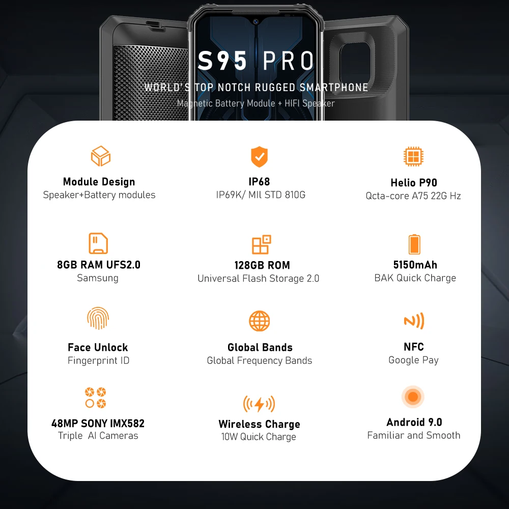 Doogee S95 Pro 8 Гб 128 ГБ IP68/IP69K Smarthone Android 9,0 Helio P90 Беспроводная зарядка 5150 мАч 48MP NFC 4G мобильный телефон