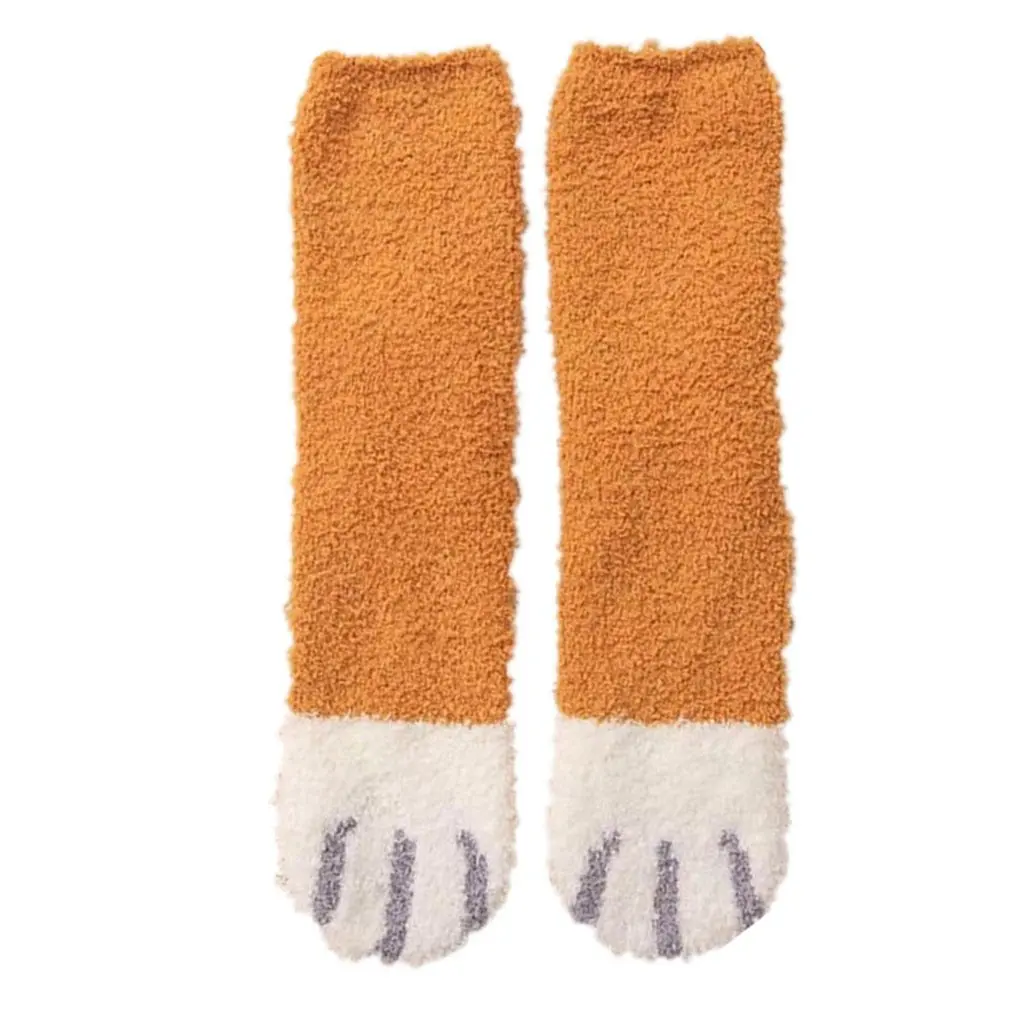 Плюшевые коралловые бархатные носки женские носки без пятки осенние и зимние милые толстые теплые носки-тапочки с когтями кошки носки-Тапочки