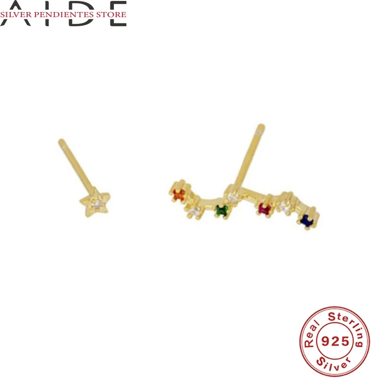 

AIDE 925 Sterling Silver Jewelry Stud Earrings For Women 2020 New Colorful Zirconia Star Earring Korean Pendientes Mujer