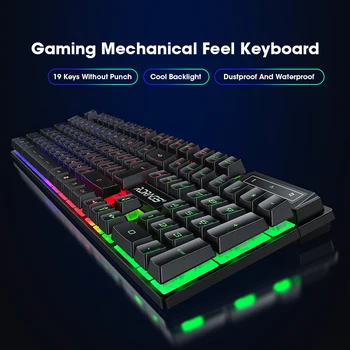 Kit de teclado con cable para Gaming, Mouse retroiluminado, sensación mecánica, PC, juego retroiluminado, 104 teclas, teclas, arcoíris 3