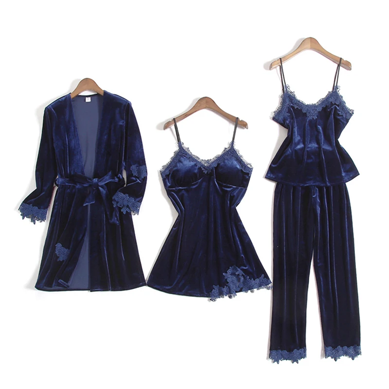 Gold-Velvet-Pajamas-For-Women-4-Pieces-Winter-Suit-Home-Clothes-Woman-Sexy-Lace-Robe-Pajamas(2)