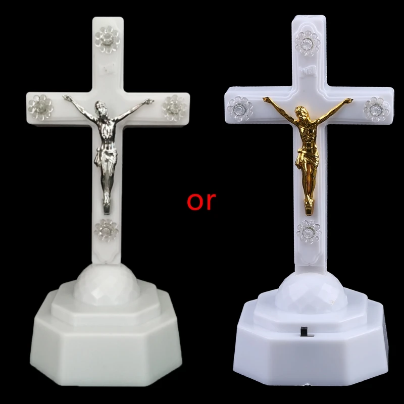 LED Light Christ Jesus Lcon Cross Home Church Pray Ornaments Church Souvenirs 1XCC