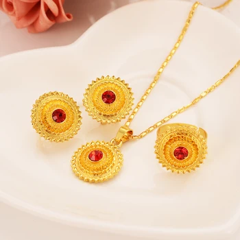 

Ethiopian/Eritrean Bride Gold Color Jewelry Sets With Stone African Ethnic Gifts Habesha Wedding Giving