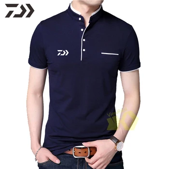 

Daiwa Clothing Fishing for Men Summer Cotton T Shirt Men Short Sleeve Polo Semi-button Closing Shirt Fishing Clothes Breathable
