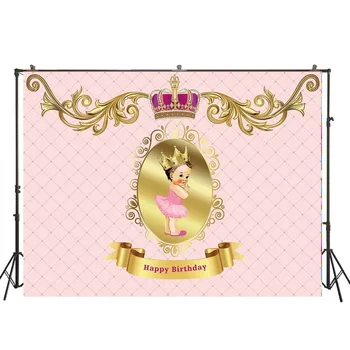 

HUAYI Gold Crown Baby Girl Backdrops Romantic Pink Background For Baby Girls Birthday Celebration Photoshoot Backdrops W-934