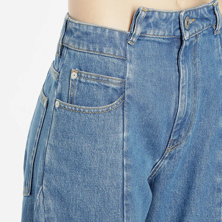 SHENGPALAE New Autumn High Wasit Personality Design Jeans Loose Big Size Split Fashion Wide Leg Women Denim Pants FT551