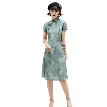 

New Chinese Style Women Aodai Cheongsam Summer Rayon Daily Dress Printed Vintage Handmade Button Stage Show Qipao Size M-3XL