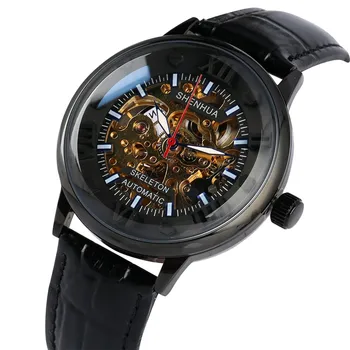 

New Arrival 2019 Skeleton Automatic Men Watch Business Genuine Leather Self Wind Mechanical Men's Watch Stylish Man Clock Gift