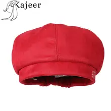 Kajeer, новинка, женская зимняя шапка, восьмиугольный берет, Женская хлопковая шерстяная шапка, одноцветная шапка, шапка с вышитыми буквами, шапка для художника