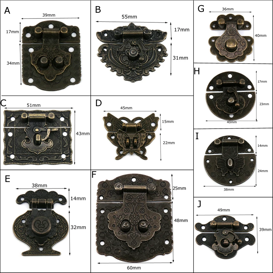 1PC Decorative Antique Bronze Wooden Case hasp Jewelry Gift Box Suitcase Hasp Latch Mini Cabinet Buckle Clasp
