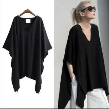 

Europe And America Fashion V-neck Fat Mm Loose And Plus-sized WOMEN'S Dress Bat Sleeve Tops