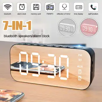 

Multifunction Mirror Alarm Clock bluetooth 4.1 Speaker With FM Radio LED Mirror Wireless Stereo Sound Music Player Table Clock