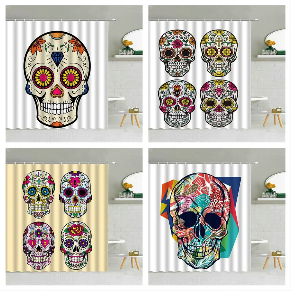 

Creative Shower Curtain Set Funny Skull Head Home Bathroom Bathtub Decoration Waterproof Polyester Fabric