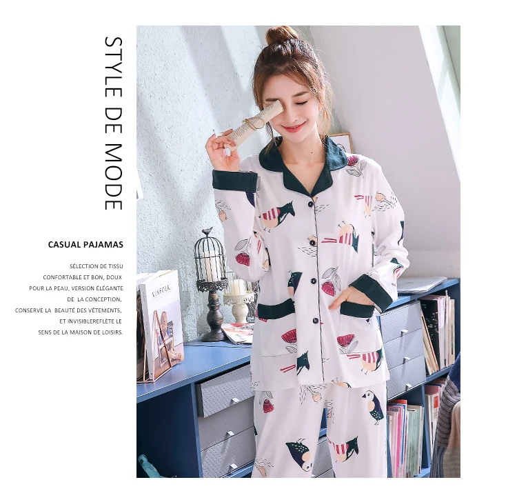 BZEL Женская одежда для сна, хлопковый пижамный комплект с отложным воротником, пижама с длинным рукавом для сна, отдыха, домашняя одежда размера плюс M-3XL