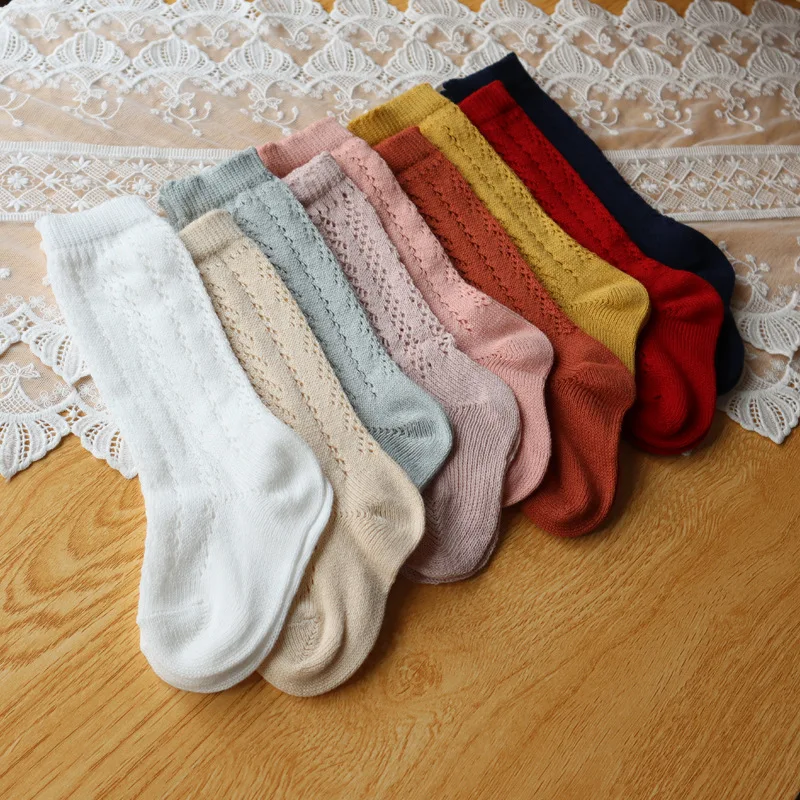 Summer Kids Socks Floral Big Bow Toddlers Girls knee High Long Sock Soft Cotton Hollow Out Baby Socks Mesh Girl Princess Socken
