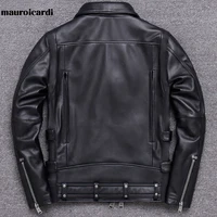 Mauroicardi Spring Black Pu Leather Motorcycle Jacket for Men Style Long Sleeve Zipper Pockets Mens Leather Jackets and Coats 2