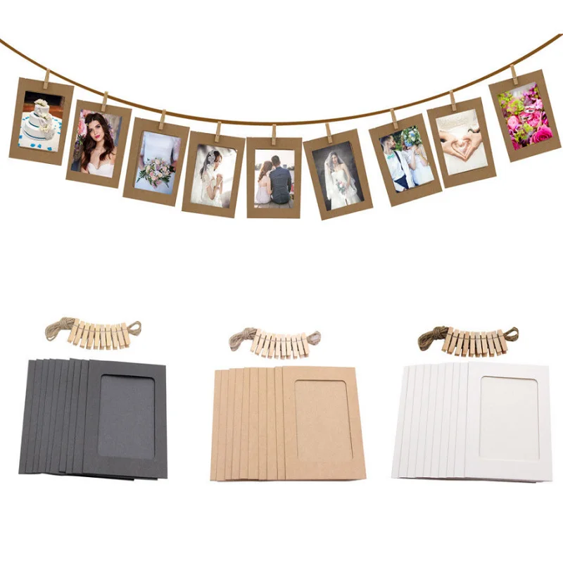 10Pcs DIY Paper Photo Wall Art Picture Hanging Album Frame With Hemp Rope Clips 10Pcs DIY Paper Photo Wall Art Picture Hanging Album Frame With Hemp Rope Clips