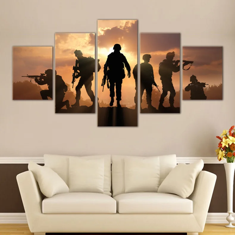 

A Generation of Fat American Soldiers 5-frame Mosaic Home Living Room Hotel Office Background Decorational Picture Printed Paint