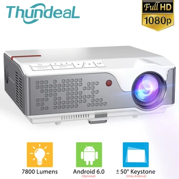 ThundeaL Full HD 1080P TD96 Android WiFi Mini Proyector portátil de LED nativa de 1920x 1080P 3D Cine en Casa Compatible con PS4 PC a través de HDMI VGA AV y USB