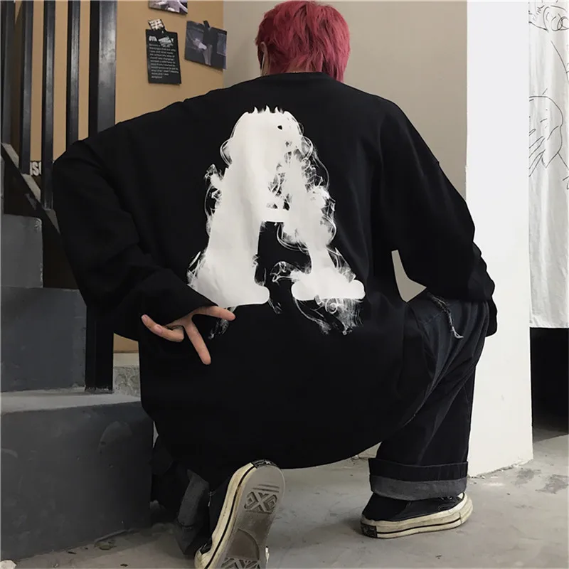 Осень INS Harajuku стиль улица личность письмо печать с длинными рукавами футболка Женская свободная пара куртка tide 2