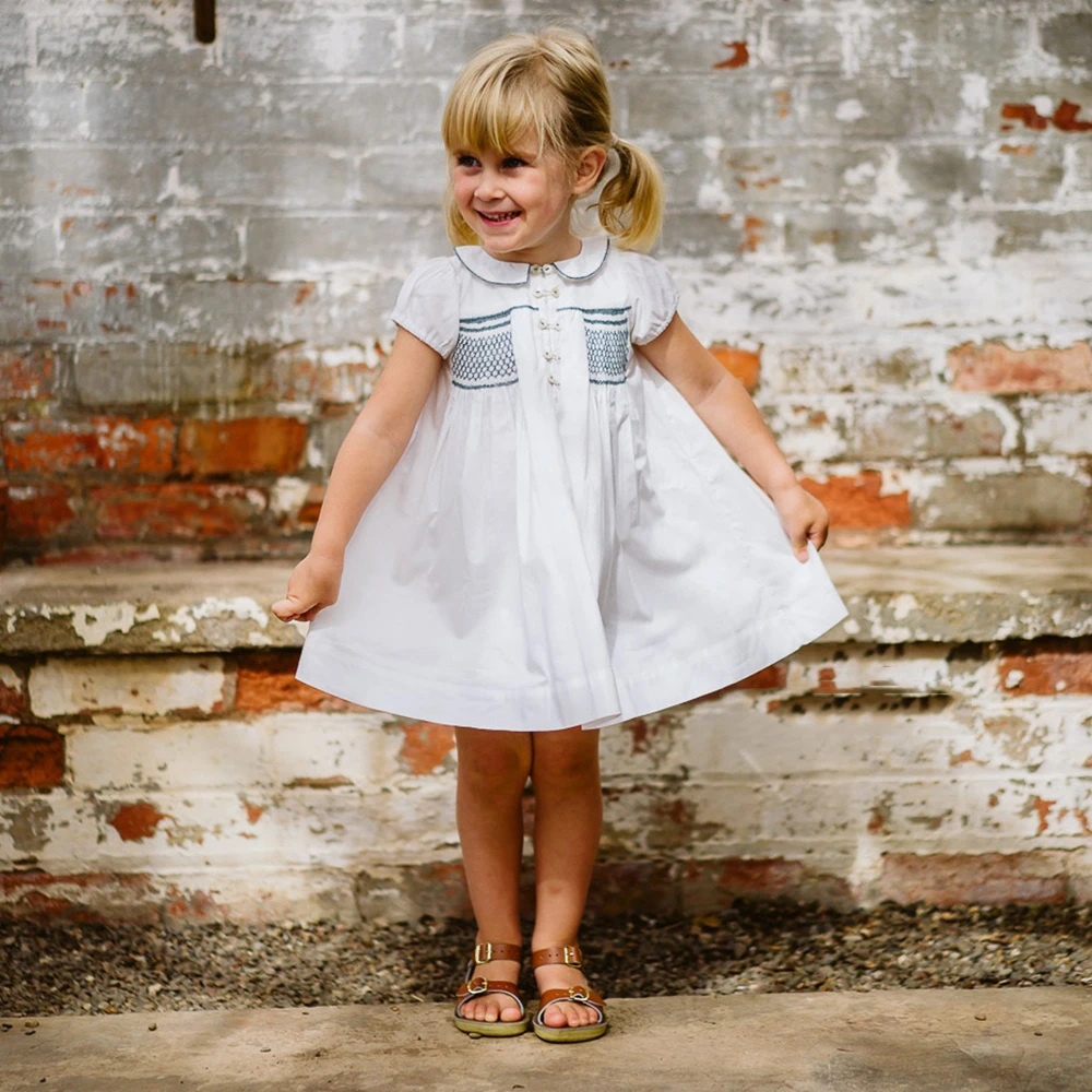 bordados para niñas Vintage blanca, hecha a mano| Vestidos| - AliExpress