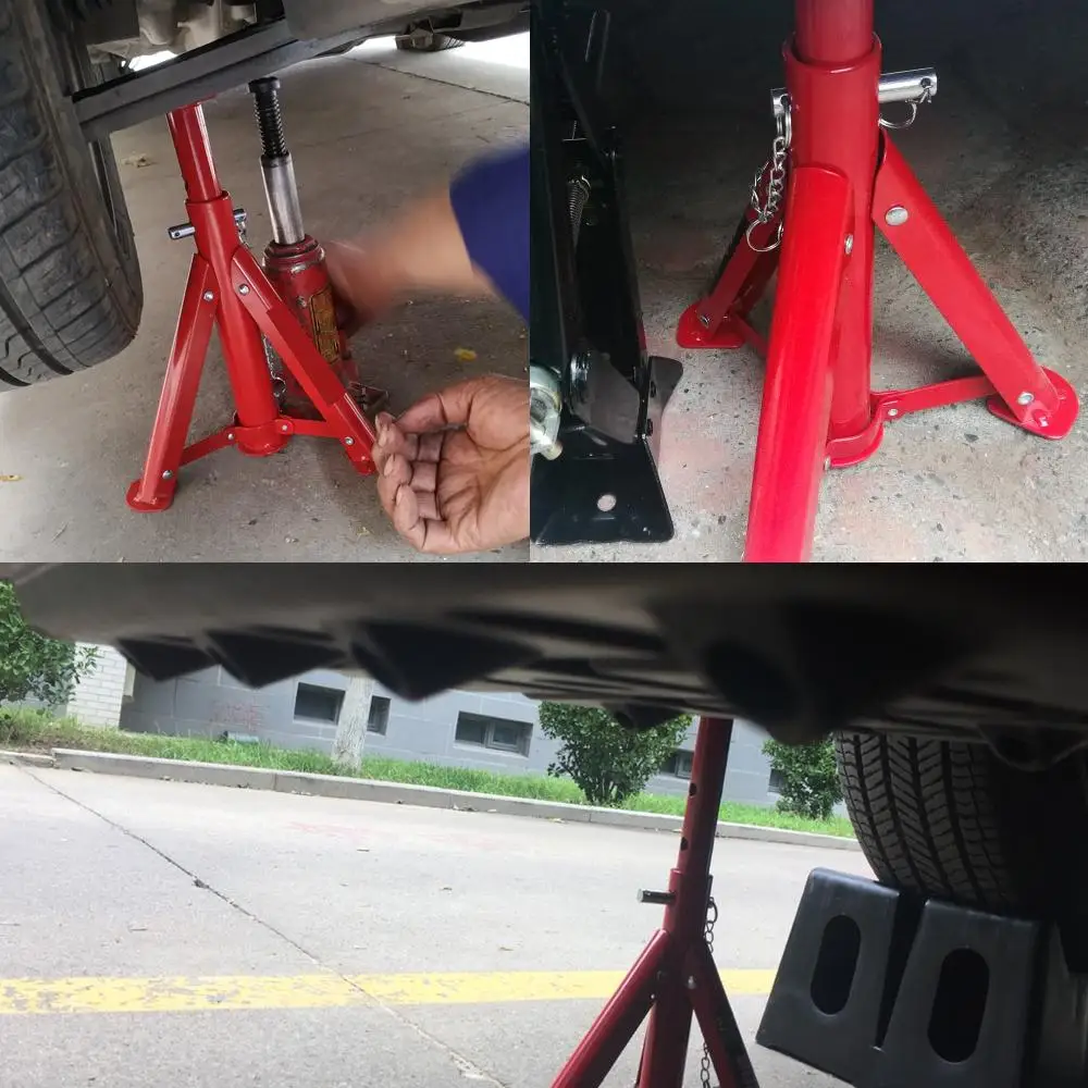 4Pcs 3 Ton Capacity Each Axle Stands Heavy Duty Steel Anti Slip Feet Adjustable Height Stable Stand Jack Stand for Car Caravan Garage Lift from 29 to 43cm 