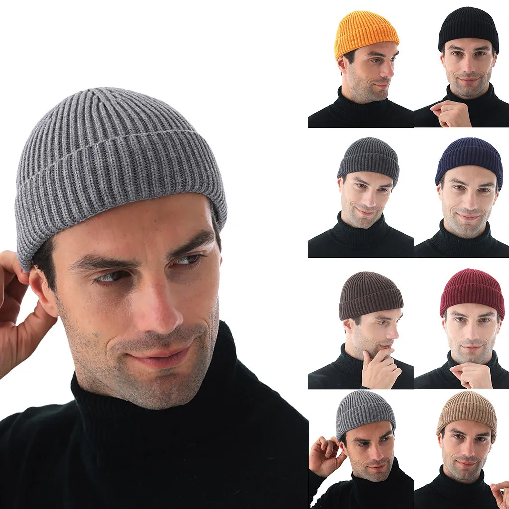 Мужская мешковатая теплая вязаная крючком Зимняя шерстяная Лыжная шапка с