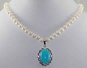 

white pearl necklace+GP jades pendant