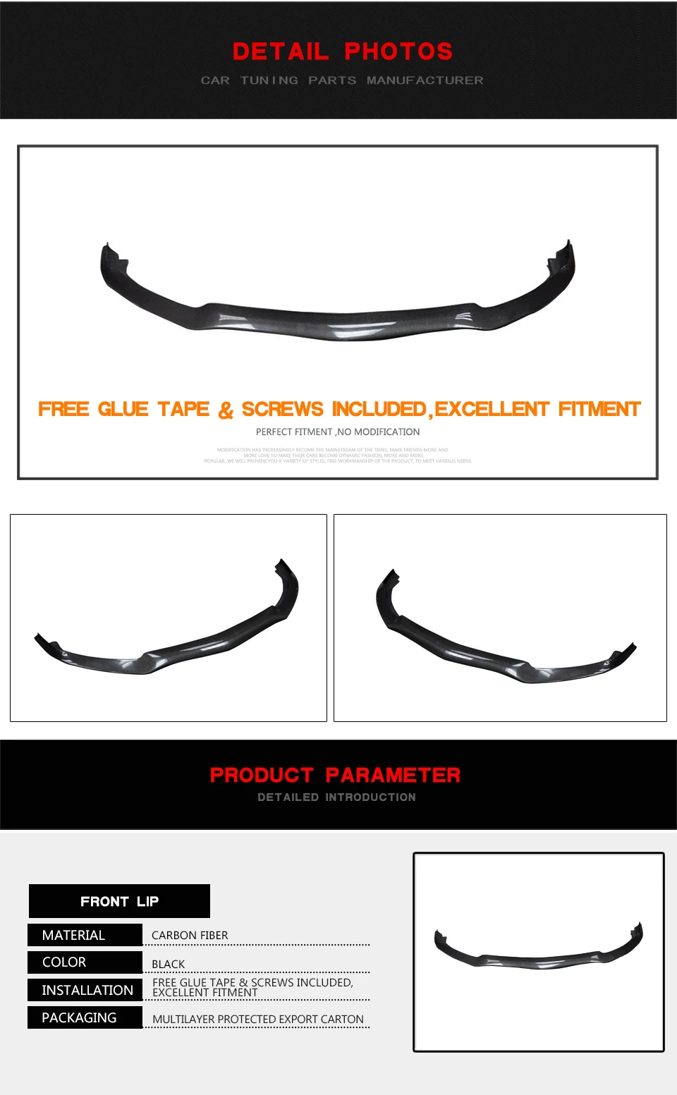Front Bumper Lip Spoiler Splitters for Mercedes-Benz W205 C63 AMG 4 Door- Carbon Fiber