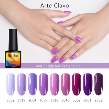 

Arte Clavo UV Gel Nail Polish 8ml Purple Series Soak Off Nail Art Gel Varnish For Manicure Top Base Coat 130 Colors Nail Polish