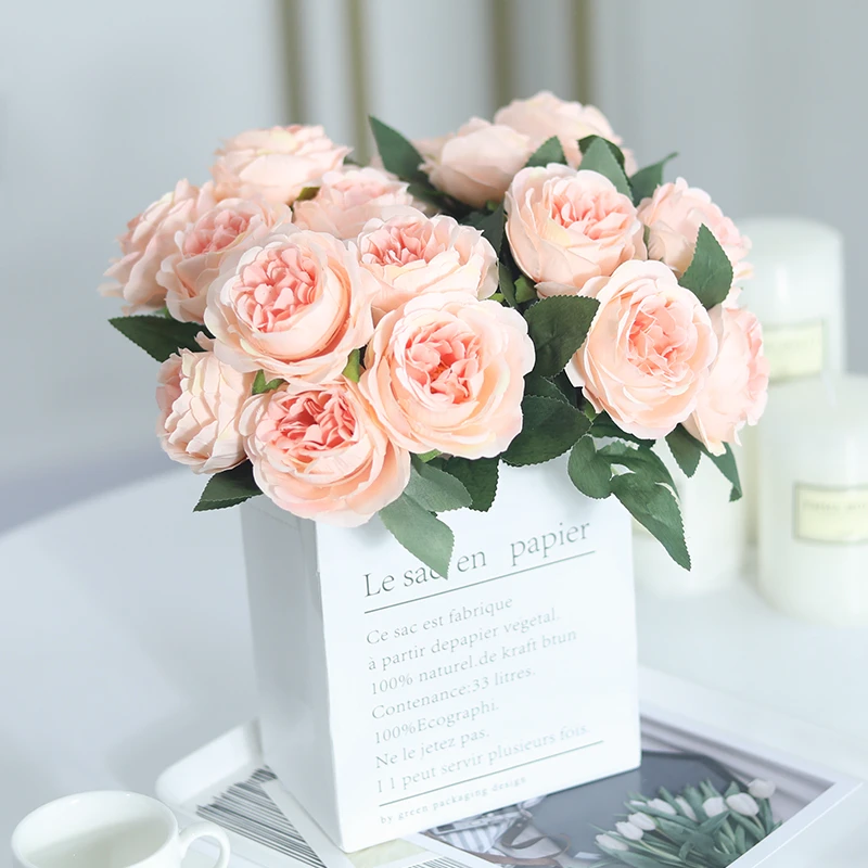 Fleurs artificielles roses de mariage pivoine en soie Bouquet de mariée Rose  blanche de haute qualité fausse fleur décoration de la maison accessoires  d'artisanat | AliExpress