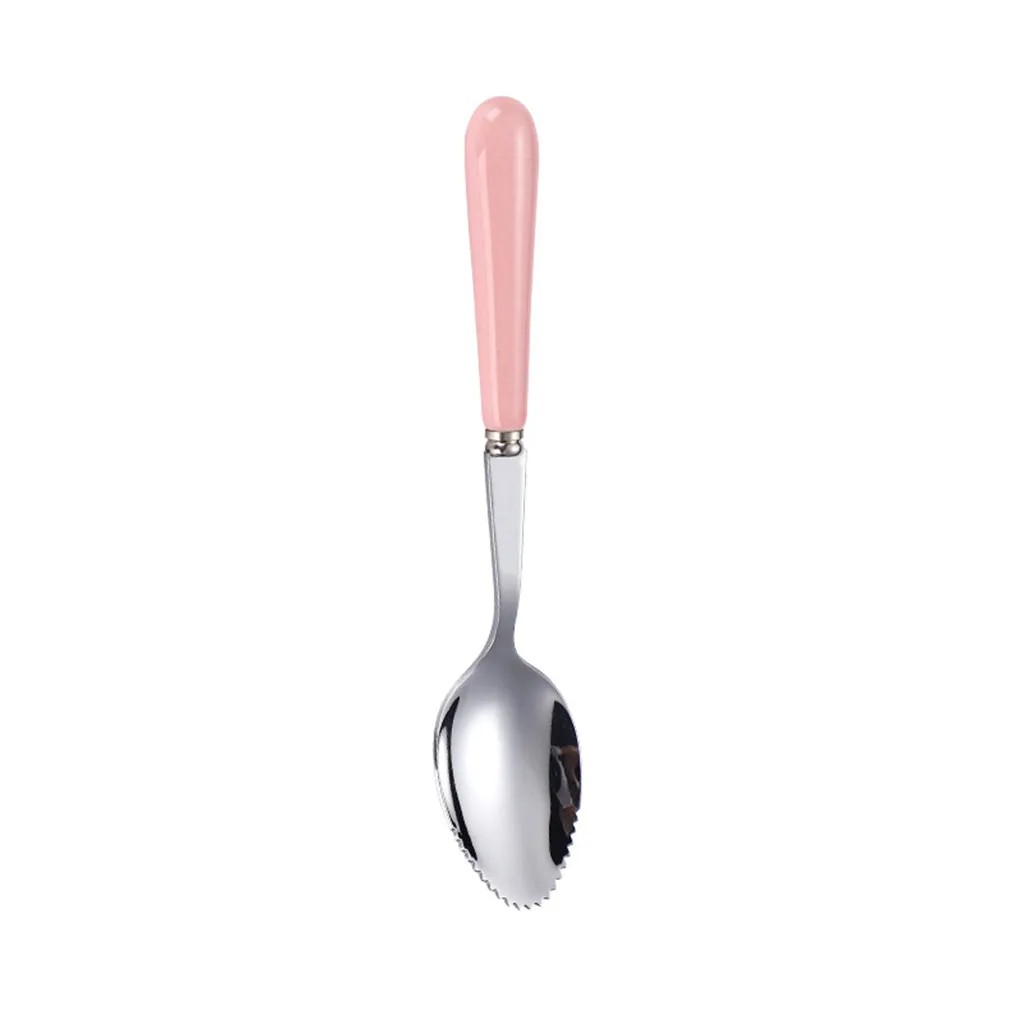 Нержавеющая сталь, керамическая ручка, фруктовая соскабливающая ложка, инструмент для детского питания, вилка, кофейная ложка из нержавеющей стали, длинная ложка для перемешивания - Цвет: Pink