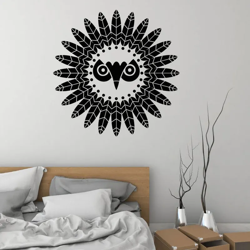 

Owl Indian Feathers Abstract Bird Wall Sticker Vinyl Home Decor Living Room Bedroom Wall Decals Removable Murals Wallpaper 3778