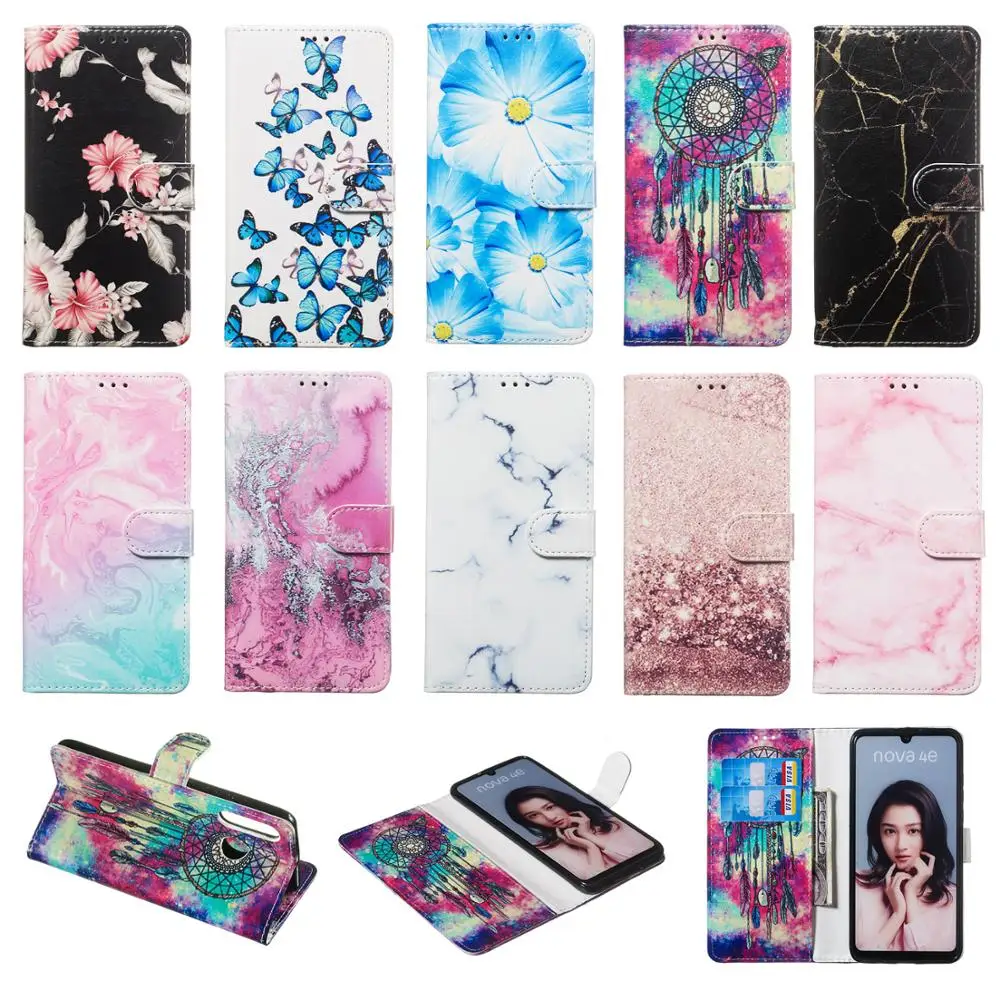 

P30 Pro Flip Leather Case on For Coque Huawei P smart 2019 Honor 10 Lite Case sFor P10 Lite Oneplus 7 Wallet Cover Marble Case