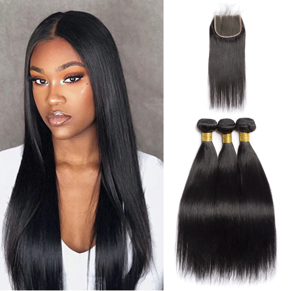 Alibele прямые пряди с застежкой Remy бразильские волнистые волосы 3 парик из