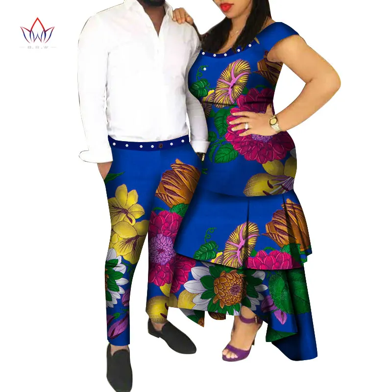Африканская стильная одежда для пар для милых влюбленных Базен длинное женское платье и мужские брюки Дашики размера плюс свадебная одежда WYQ180