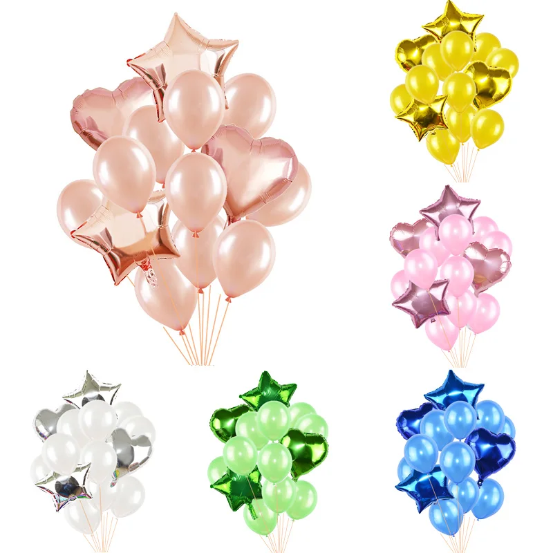 14pcs/set Clear Confetti Latex Balloons Set Star Heart Shape Foil Balloon Birthday Party Decoration Kids Baby Shower Supplies