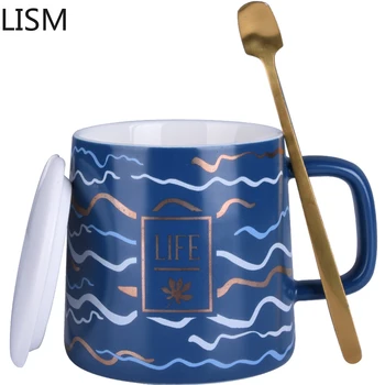 

Ceramic Breakfast Coffee Cup with Cover Spoon Coffee Mug Friends Cup Plain Coffee Mug Nordic Vintage Ceramic Coffee Mug Tumbler